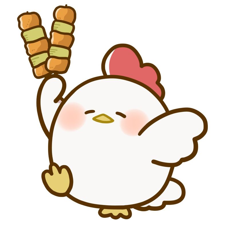 焼き鳥の串を持つにわとりのイラスト