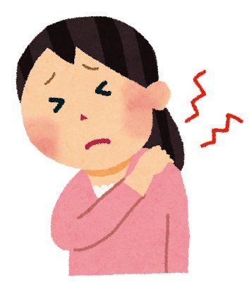 肩を押さえてつらそうにしている女性のイラスト