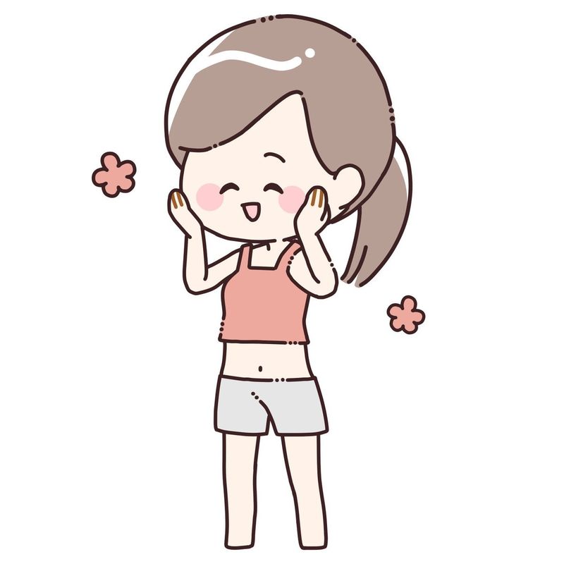 両手を頬に当てて笑う女性のイラスト