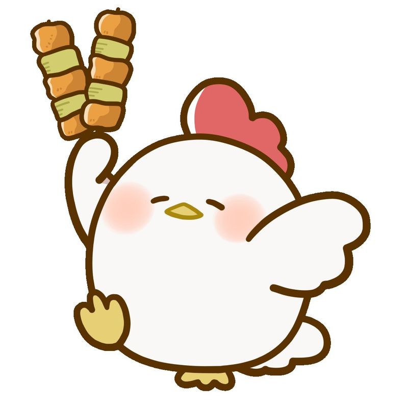 ねぎまの串を持ったニワトリのイラスト