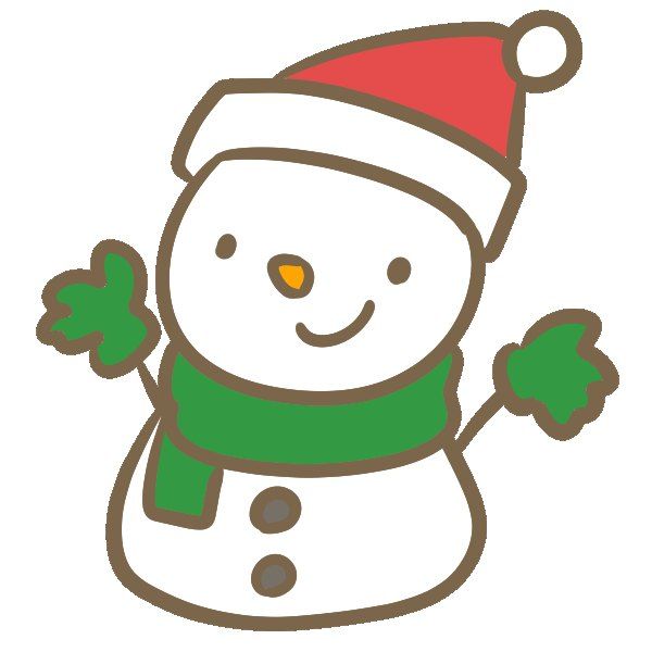 サンタの帽子と緑のマフラーの雪だるまのイラスト